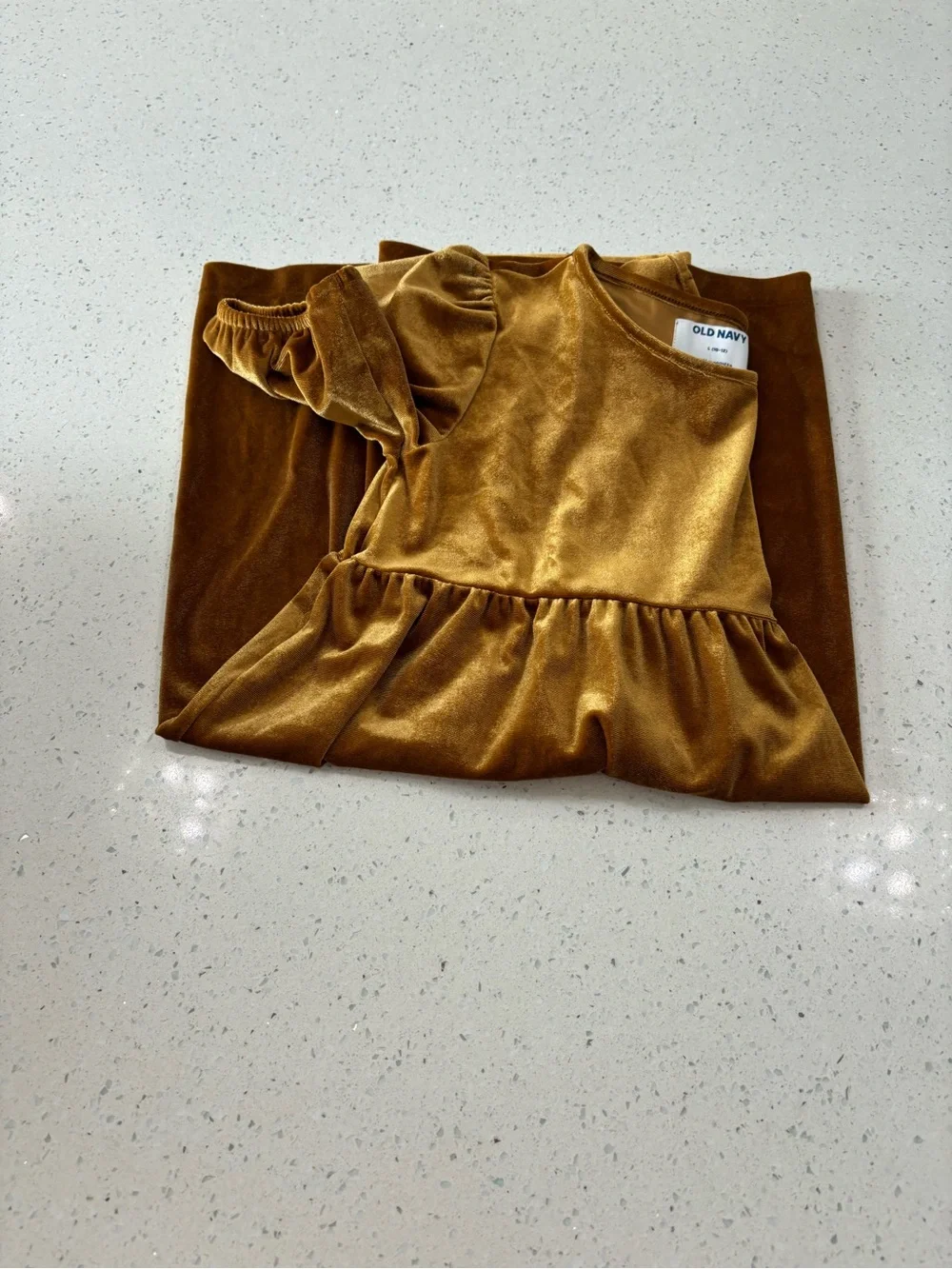 Old Navy Girls' Mustard Velvet Puff-Sleeve Dress Size L 10-12